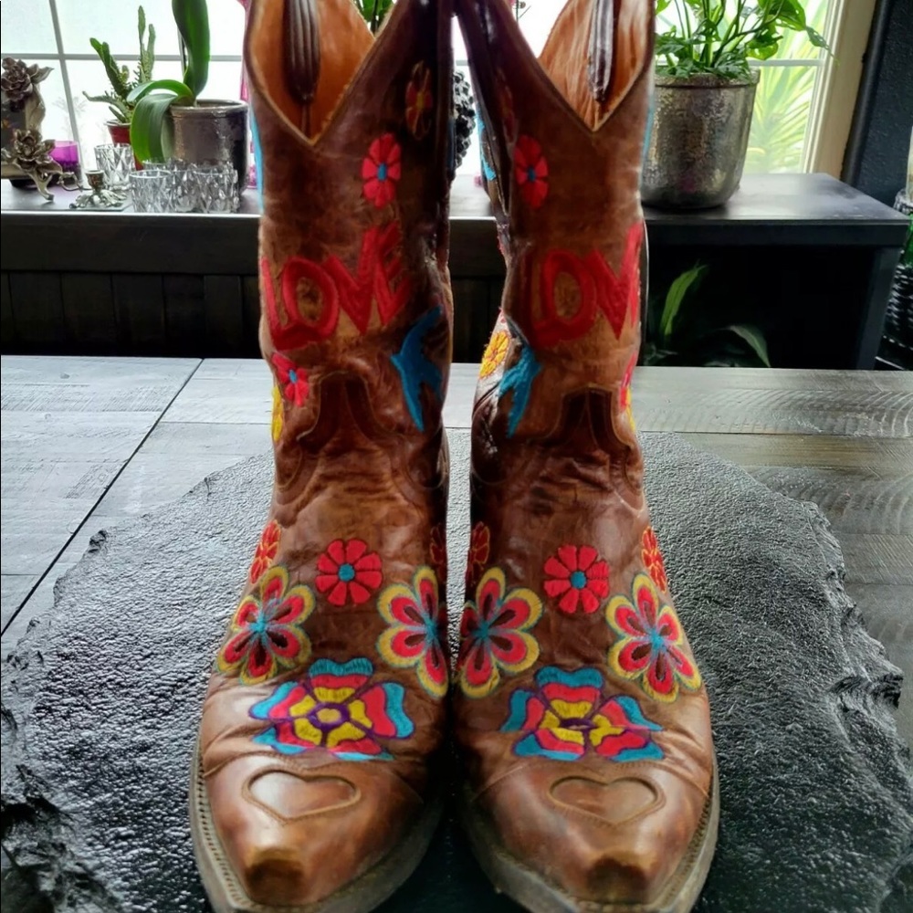 Old Gringo Checruda LOVE womens leather cowboy boots BOHO Hippie EUC 9 RARE